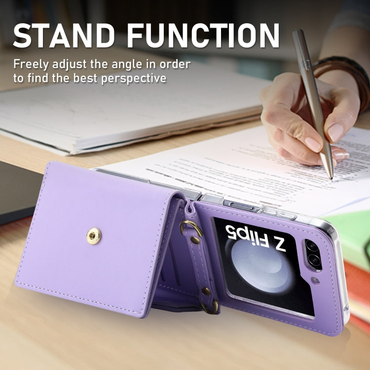 For Samsung Galaxy Z Flip5 POLA Color Block Love Buckle Multi-Card Slots Wallet Phone Case(Purple) - Galaxy Z Flip5 Cases by POLA | Online Shopping UK | buy2fix