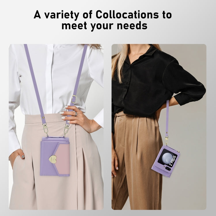 For Samsung Galaxy Z Flip5 POLA Color Block Love Buckle Multi-Card Slots Wallet Phone Case(Purple) - Galaxy Z Flip5 Cases by POLA | Online Shopping UK | buy2fix