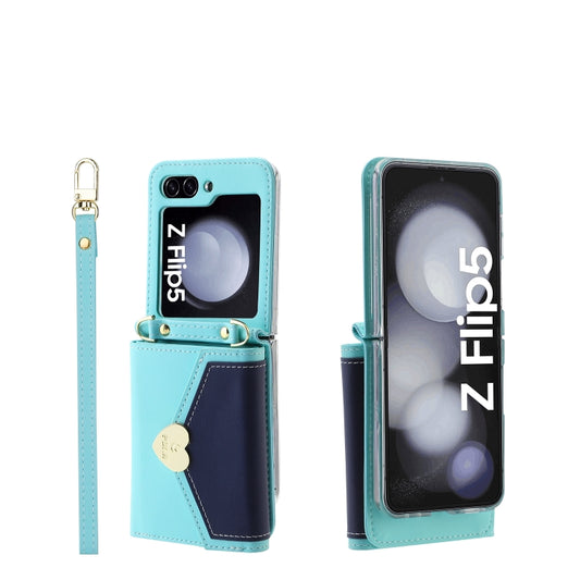 For Samsung Galaxy Z Flip5 POLA Color Block Love Buckle Multi-Card Slots Wallet Phone Case(Blue) - Galaxy Z Flip5 Cases by POLA | Online Shopping UK | buy2fix