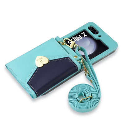 For Samsung Galaxy Z Flip5 POLA Color Block Love Buckle Multi-Card Slots Wallet Phone Case(Blue) - Galaxy Z Flip5 Cases by POLA | Online Shopping UK | buy2fix