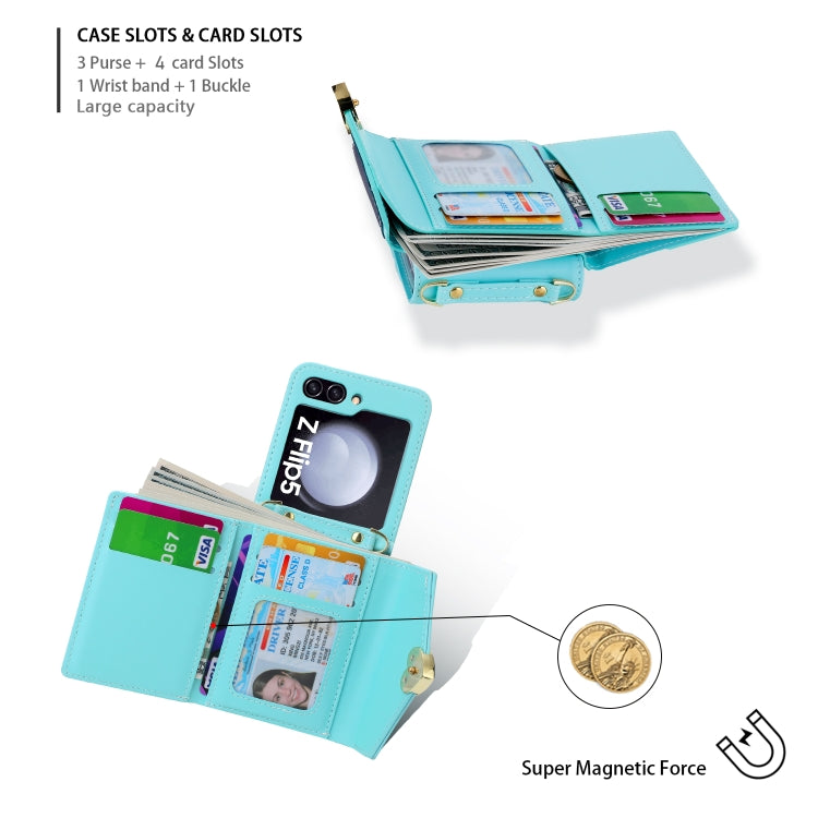 For Samsung Galaxy Z Flip5 POLA Color Block Love Buckle Multi-Card Slots Wallet Phone Case(Blue) - Galaxy Z Flip5 Cases by POLA | Online Shopping UK | buy2fix