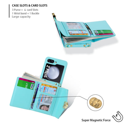 For Samsung Galaxy Z Flip5 POLA Color Block Love Buckle Multi-Card Slots Wallet Phone Case(Blue) - Galaxy Z Flip5 Cases by POLA | Online Shopping UK | buy2fix