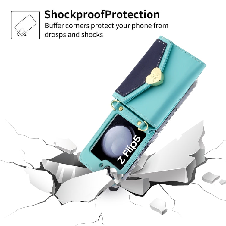 For Samsung Galaxy Z Flip5 POLA Color Block Love Buckle Multi-Card Slots Wallet Phone Case(Blue) - Galaxy Z Flip5 Cases by POLA | Online Shopping UK | buy2fix