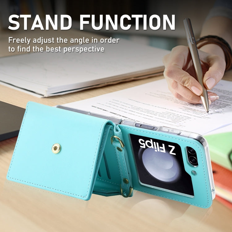 For Samsung Galaxy Z Flip5 POLA Color Block Love Buckle Multi-Card Slots Wallet Phone Case(Blue) - Galaxy Z Flip5 Cases by POLA | Online Shopping UK | buy2fix