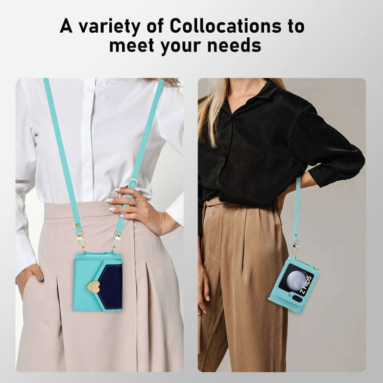For Samsung Galaxy Z Flip5 POLA Color Block Love Buckle Multi-Card Slots Wallet Phone Case(Blue) - Galaxy Z Flip5 Cases by POLA | Online Shopping UK | buy2fix