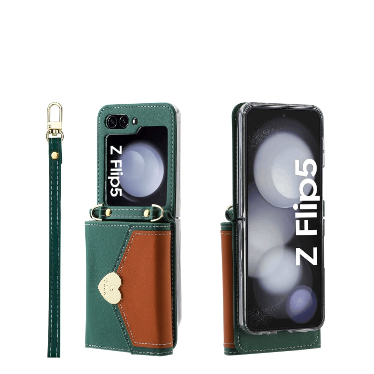 For Samsung Galaxy Z Flip5 POLA Color Block Love Buckle Multi-Card Slots Wallet Phone Case(Green) - Galaxy Z Flip5 Cases by POLA | Online Shopping UK | buy2fix