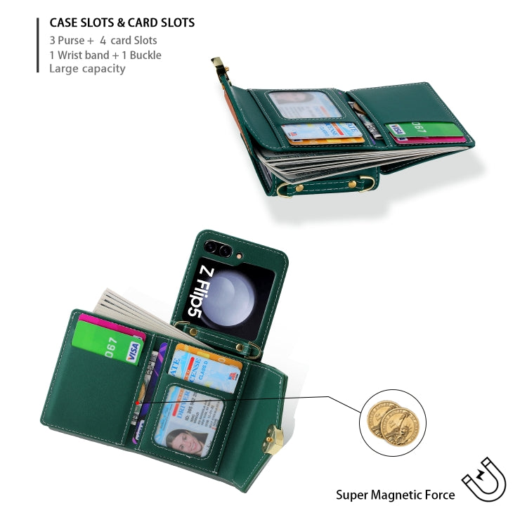 For Samsung Galaxy Z Flip5 POLA Color Block Love Buckle Multi-Card Slots Wallet Phone Case(Green) - Galaxy Z Flip5 Cases by POLA | Online Shopping UK | buy2fix