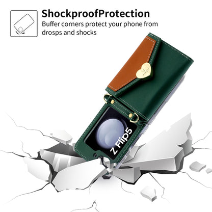 For Samsung Galaxy Z Flip5 POLA Color Block Love Buckle Multi-Card Slots Wallet Phone Case(Green) - Galaxy Z Flip5 Cases by POLA | Online Shopping UK | buy2fix