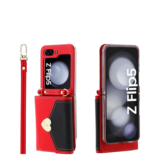 For Samsung Galaxy Z Flip5 POLA Color Block Love Buckle Multi-Card Slots Wallet Phone Case(Red) - Galaxy Z Flip5 Cases by POLA | Online Shopping UK | buy2fix