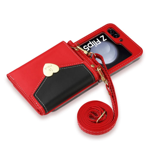 For Samsung Galaxy Z Flip5 POLA Color Block Love Buckle Multi-Card Slots Wallet Phone Case(Red) - Galaxy Z Flip5 Cases by POLA | Online Shopping UK | buy2fix
