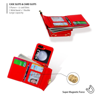 For Samsung Galaxy Z Flip5 POLA Color Block Love Buckle Multi-Card Slots Wallet Phone Case(Red) - Galaxy Z Flip5 Cases by POLA | Online Shopping UK | buy2fix