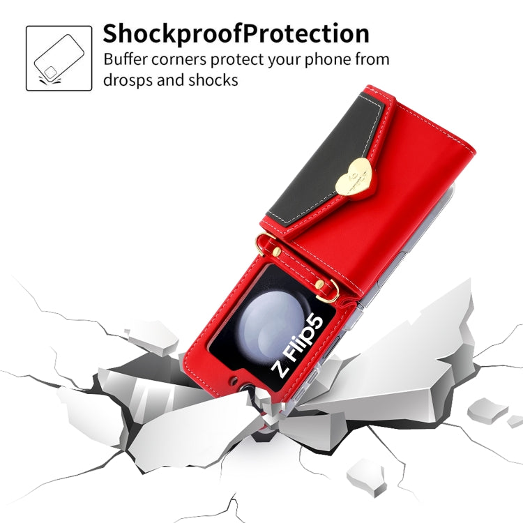 For Samsung Galaxy Z Flip5 POLA Color Block Love Buckle Multi-Card Slots Wallet Phone Case(Red) - Galaxy Z Flip5 Cases by POLA | Online Shopping UK | buy2fix