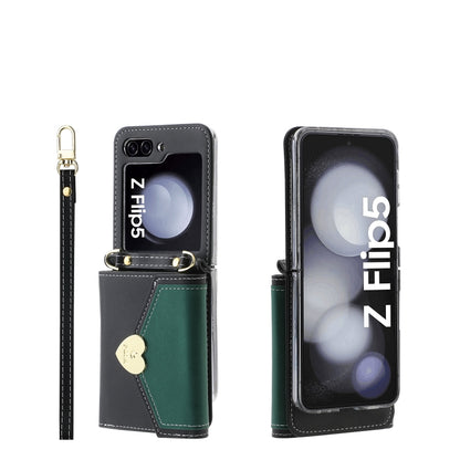 For Samsung Galaxy Z Flip5 POLA Color Block Love Buckle Multi-Card Slots Wallet Phone Case(Black) - Galaxy Z Flip5 Cases by POLA | Online Shopping UK | buy2fix