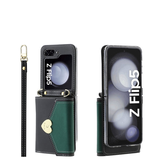 For Samsung Galaxy Z Flip5 POLA Color Block Love Buckle Multi-Card Slots Wallet Phone Case(Black) - Galaxy Z Flip5 Cases by POLA | Online Shopping UK | buy2fix