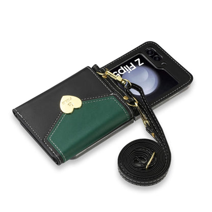 For Samsung Galaxy Z Flip5 POLA Color Block Love Buckle Multi-Card Slots Wallet Phone Case(Black) - Galaxy Z Flip5 Cases by POLA | Online Shopping UK | buy2fix