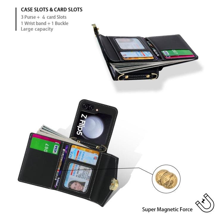 For Samsung Galaxy Z Flip5 POLA Color Block Love Buckle Multi-Card Slots Wallet Phone Case(Black) - Galaxy Z Flip5 Cases by POLA | Online Shopping UK | buy2fix