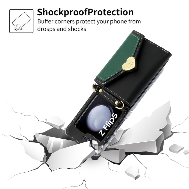 For Samsung Galaxy Z Flip5 POLA Color Block Love Buckle Multi-Card Slots Wallet Phone Case(Black) - Galaxy Z Flip5 Cases by POLA | Online Shopping UK | buy2fix