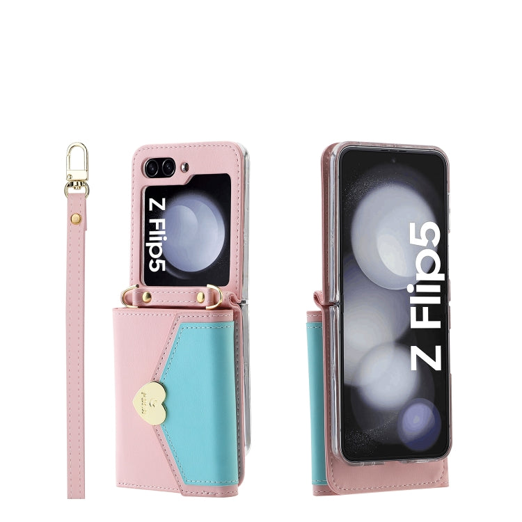 For Samsung Galaxy Z Flip5 POLA Color Block Love Buckle Multi-Card Slots Wallet Phone Case(Pink) - Galaxy Z Flip5 Cases by POLA | Online Shopping UK | buy2fix