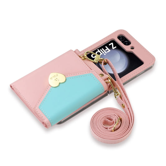 For Samsung Galaxy Z Flip5 POLA Color Block Love Buckle Multi-Card Slots Wallet Phone Case(Pink) - Galaxy Z Flip5 Cases by POLA | Online Shopping UK | buy2fix