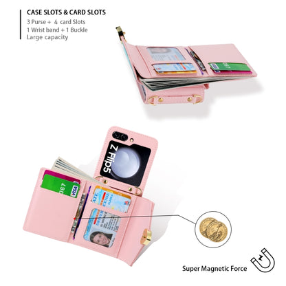 For Samsung Galaxy Z Flip5 POLA Color Block Love Buckle Multi-Card Slots Wallet Phone Case(Pink) - Galaxy Z Flip5 Cases by POLA | Online Shopping UK | buy2fix