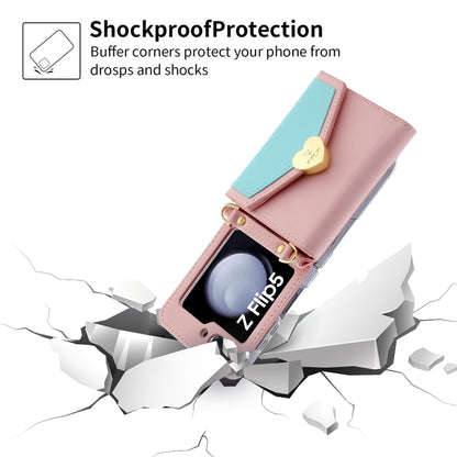 For Samsung Galaxy Z Flip5 POLA Color Block Love Buckle Multi-Card Slots Wallet Phone Case(Pink) - Galaxy Z Flip5 Cases by POLA | Online Shopping UK | buy2fix