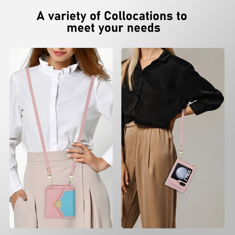 For Samsung Galaxy Z Flip5 POLA Color Block Love Buckle Multi-Card Slots Wallet Phone Case(Pink) - Galaxy Z Flip5 Cases by POLA | Online Shopping UK | buy2fix