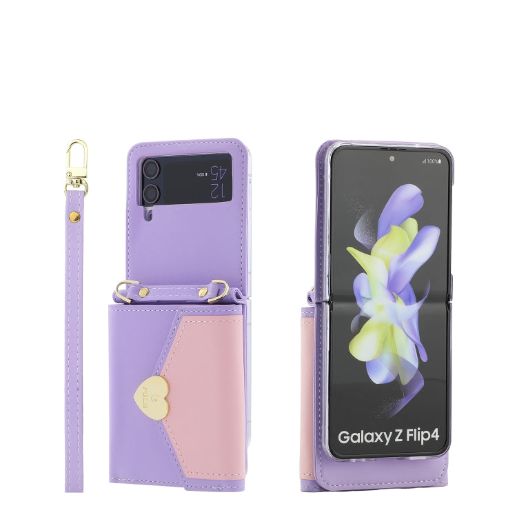 For Samsung Galaxy Z Flip4 POLA Color Block Love Buckle Multi-Card Slots Wallet Phone Case(Purple) - Galaxy Z Flip4 5G Cases by POLA | Online Shopping UK | buy2fix