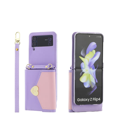 For Samsung Galaxy Z Flip4 POLA Color Block Love Buckle Multi-Card Slots Wallet Phone Case(Purple) - Galaxy Z Flip4 5G Cases by POLA | Online Shopping UK | buy2fix
