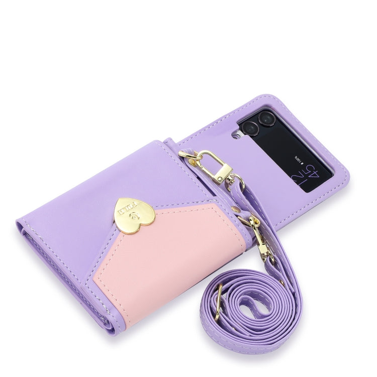 For Samsung Galaxy Z Flip4 POLA Color Block Love Buckle Multi-Card Slots Wallet Phone Case(Purple) - Galaxy Z Flip4 5G Cases by POLA | Online Shopping UK | buy2fix
