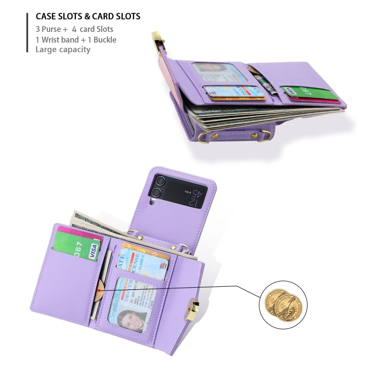 For Samsung Galaxy Z Flip4 POLA Color Block Love Buckle Multi-Card Slots Wallet Phone Case(Purple) - Galaxy Z Flip4 5G Cases by POLA | Online Shopping UK | buy2fix