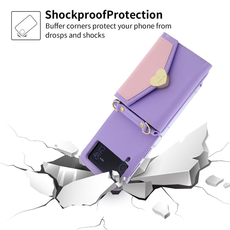 For Samsung Galaxy Z Flip4 POLA Color Block Love Buckle Multi-Card Slots Wallet Phone Case(Purple) - Galaxy Z Flip4 5G Cases by POLA | Online Shopping UK | buy2fix