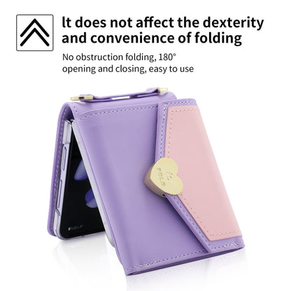 For Samsung Galaxy Z Flip4 POLA Color Block Love Buckle Multi-Card Slots Wallet Phone Case(Purple) - Galaxy Z Flip4 5G Cases by POLA | Online Shopping UK | buy2fix