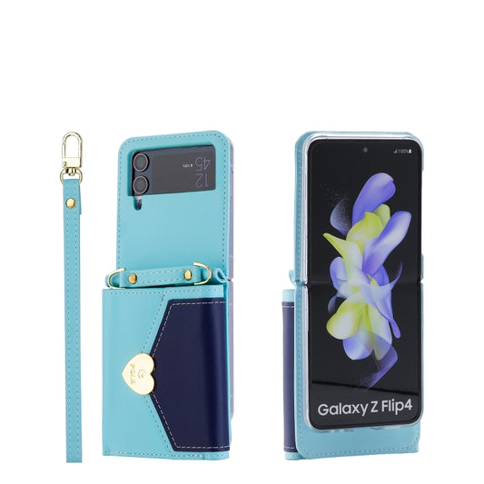 For Samsung Galaxy Z Flip4 POLA Color Block Love Buckle Multi-Card Slots Wallet Phone Case(Blue) - Galaxy Z Flip4 5G Cases by POLA | Online Shopping UK | buy2fix