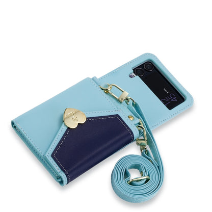 For Samsung Galaxy Z Flip4 POLA Color Block Love Buckle Multi-Card Slots Wallet Phone Case(Blue) - Galaxy Z Flip4 5G Cases by POLA | Online Shopping UK | buy2fix