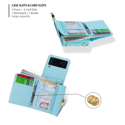 For Samsung Galaxy Z Flip4 POLA Color Block Love Buckle Multi-Card Slots Wallet Phone Case(Blue) - Galaxy Z Flip4 5G Cases by POLA | Online Shopping UK | buy2fix