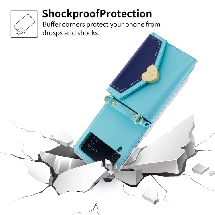 For Samsung Galaxy Z Flip4 POLA Color Block Love Buckle Multi-Card Slots Wallet Phone Case(Blue) - Galaxy Z Flip4 5G Cases by POLA | Online Shopping UK | buy2fix