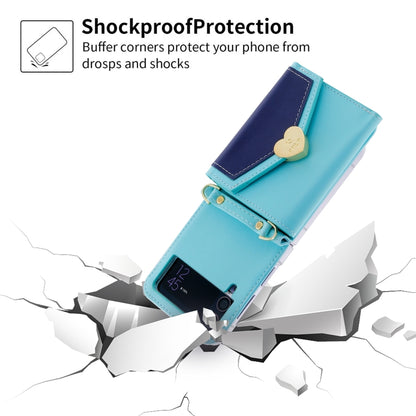 For Samsung Galaxy Z Flip4 POLA Color Block Love Buckle Multi-Card Slots Wallet Phone Case(Blue) - Galaxy Z Flip4 5G Cases by POLA | Online Shopping UK | buy2fix