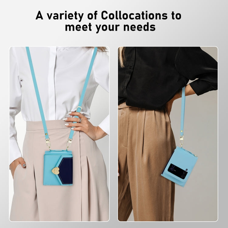 For Samsung Galaxy Z Flip4 POLA Color Block Love Buckle Multi-Card Slots Wallet Phone Case(Blue) - Galaxy Z Flip4 5G Cases by POLA | Online Shopping UK | buy2fix