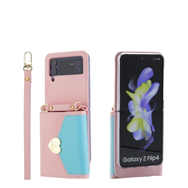 For Samsung Galaxy Z Flip4 POLA Color Block Love Buckle Multi-Card Slots Wallet Phone Case(Pink) - Galaxy Z Flip4 5G Cases by POLA | Online Shopping UK | buy2fix