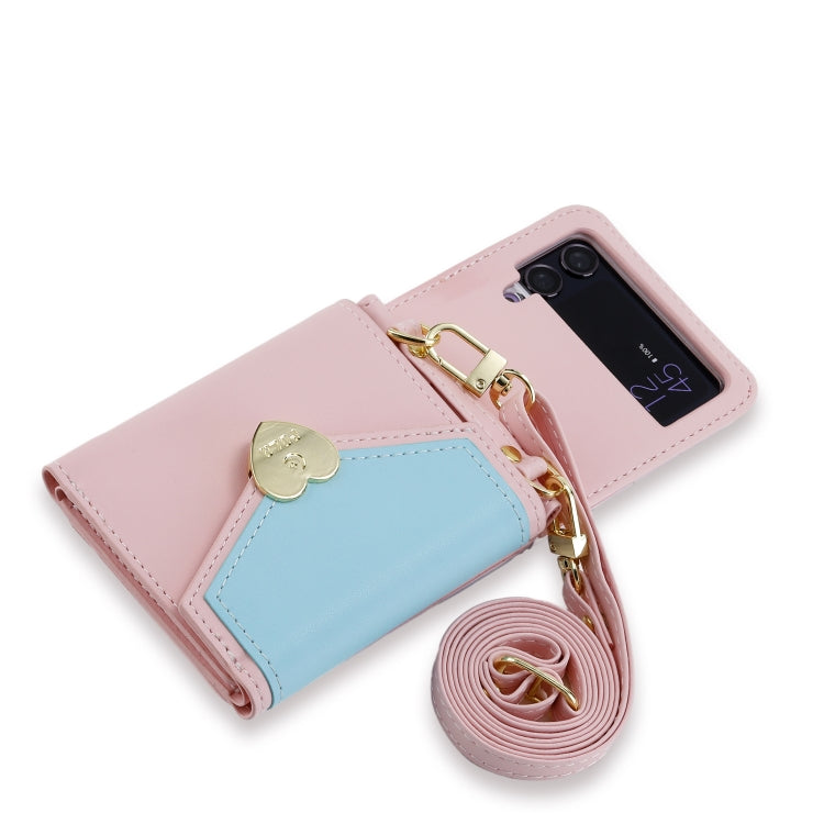 For Samsung Galaxy Z Flip4 POLA Color Block Love Buckle Multi-Card Slots Wallet Phone Case(Pink) - Galaxy Z Flip4 5G Cases by POLA | Online Shopping UK | buy2fix