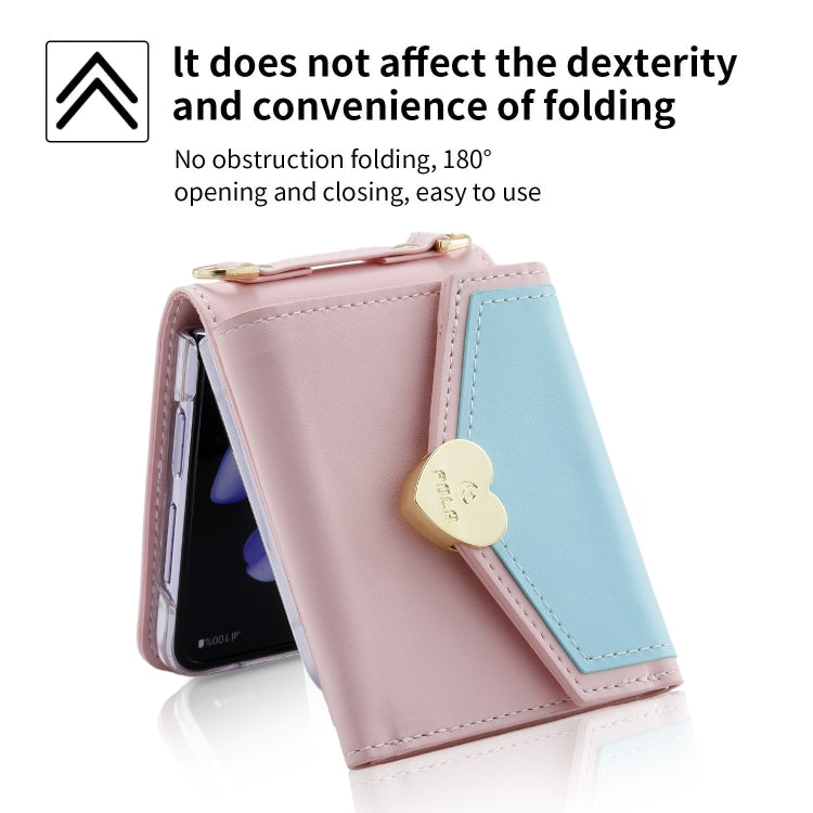 For Samsung Galaxy Z Flip4 POLA Color Block Love Buckle Multi-Card Slots Wallet Phone Case(Pink) - Galaxy Z Flip4 5G Cases by POLA | Online Shopping UK | buy2fix