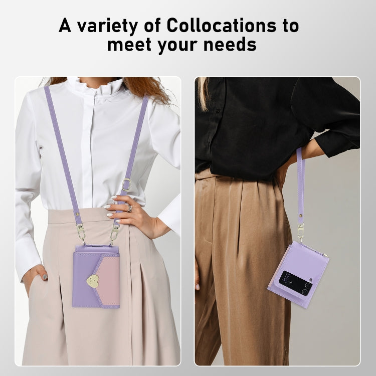 For Samsung Galaxy Z Flip3 5G POLA Color Block Love Buckle Multi-Card Slots Wallet Phone Case(Purple) - Galaxy Phone Cases by POLA | Online Shopping UK | buy2fix