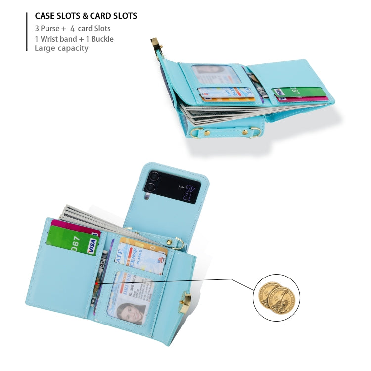 For Samsung Galaxy Z Flip3 5G POLA Color Block Love Buckle Multi-Card Slots Wallet Phone Case(Blue) - Galaxy Phone Cases by POLA | Online Shopping UK | buy2fix