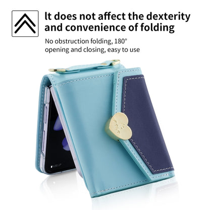 For Samsung Galaxy Z Flip3 5G POLA Color Block Love Buckle Multi-Card Slots Wallet Phone Case(Blue) - Galaxy Phone Cases by POLA | Online Shopping UK | buy2fix
