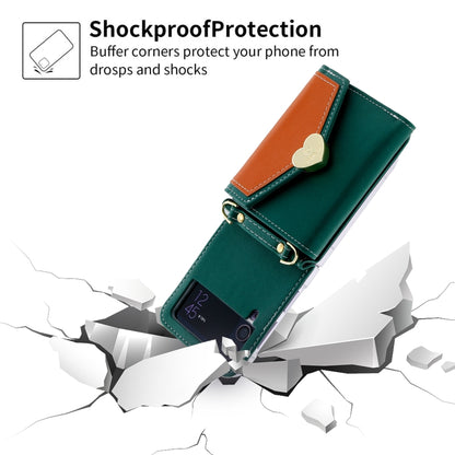 For Samsung Galaxy Z Flip3 5G POLA Color Block Love Buckle Multi-Card Slots Wallet Phone Case(Green) - Galaxy Phone Cases by POLA | Online Shopping UK | buy2fix