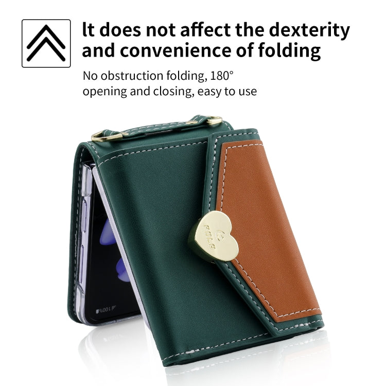 For Samsung Galaxy Z Flip3 5G POLA Color Block Love Buckle Multi-Card Slots Wallet Phone Case(Green) - Galaxy Phone Cases by POLA | Online Shopping UK | buy2fix
