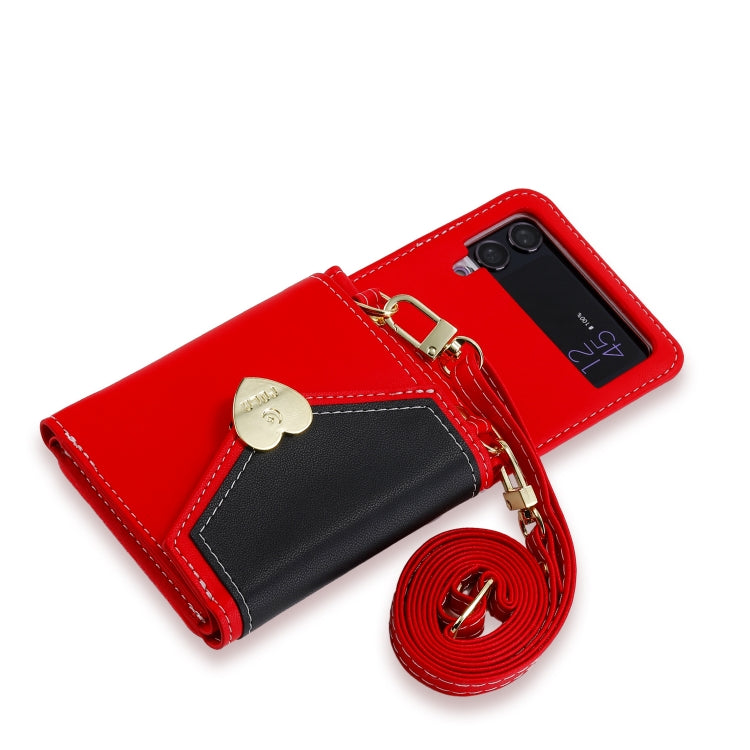 For Samsung Galaxy Z Flip3 5G POLA Color Block Love Buckle Multi-Card Slots Wallet Phone Case(Red) - Galaxy Phone Cases by POLA | Online Shopping UK | buy2fix
