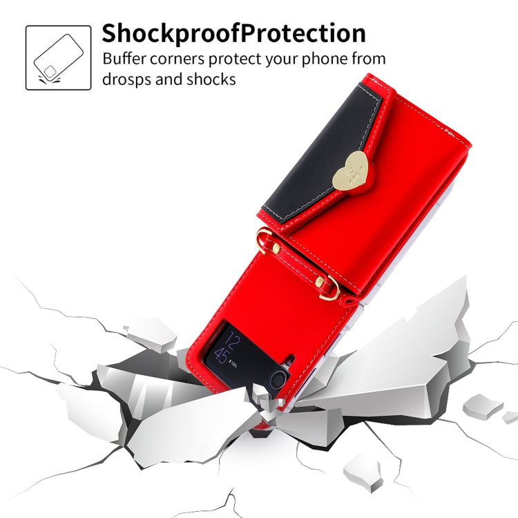 For Samsung Galaxy Z Flip3 5G POLA Color Block Love Buckle Multi-Card Slots Wallet Phone Case(Red) - Galaxy Phone Cases by POLA | Online Shopping UK | buy2fix