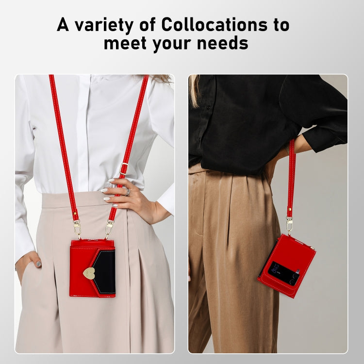 For Samsung Galaxy Z Flip3 5G POLA Color Block Love Buckle Multi-Card Slots Wallet Phone Case(Red) - Galaxy Phone Cases by POLA | Online Shopping UK | buy2fix