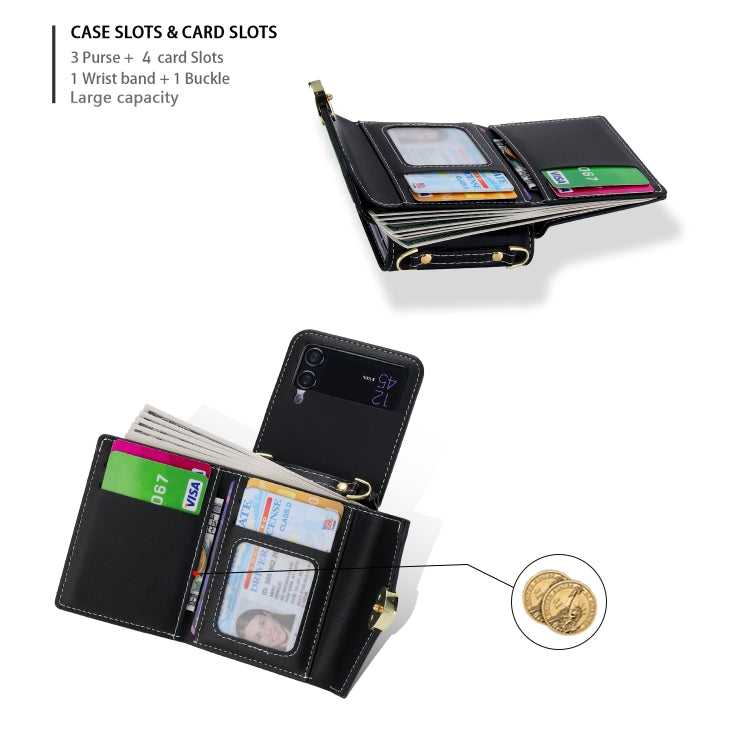 For Samsung Galaxy Z Flip3 5G POLA Color Block Love Buckle Multi-Card Slots Wallet Phone Case(Black) - Galaxy Phone Cases by POLA | Online Shopping UK | buy2fix